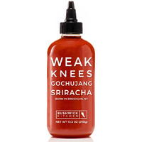 Weak Knees Gochujang Sriracha Hot Sauce, Sriracha Sauce 10.5Oz Easy Squeeze Bottle, Korean Gochujang Paste Infused Sriracha Chili Sauce, Vegan Hot Sauce, Unique Gifts For Men, Food Gifts