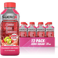 Suerox Zero Sugar Electrolyte Drink For Hydration And Recovery, Unique Blend Of Electrolytes & 8 Ions, Zero Calorie Sports Drink, 21.3 Fl Oz, Strawberry-Kiwi Punch, 12 Count