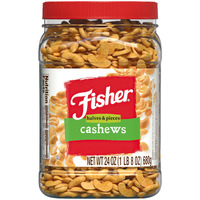 Fisher Snack Cashew Halves And Pieces, 24 Ounces, Roasted With Sea Salt, No Artificial Colors Or Flavors, 100% Recyclable