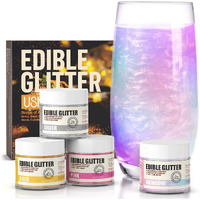 Edible Glitter For Cocktails,Gold/Silver/Rainbow/Pink Luster Dust,4 Colors Food Grade Cake Decorating Sprinkles Glitter For Drinks,Cake, Cookies, Dessert, Vegan(4G/Bottle)