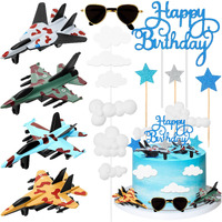 Aircraft Happy Birthday Cake Decoration Air Force Cake Topper Airplane Figurine Happy Birthday Cake Topper Mini Sunglasses Cloud Cake Topper Birthday Decor Supplies