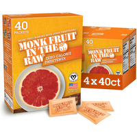 Sugar In The Raw Monk Fruit In The Raw, Natural Monk Fruit Sweetener, Sugar-Free, Gluten Free, Zero Calorie, Vegan Sugar Substitute, 40 Count Packets (Pack Of 4)