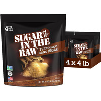 Sugar In The Raw Granulated Turbinado Cane Sugar, No Erythritol, Pure Natural Sweetener, Hot & Cold Drinks, Coffee, Cooking, Baking, Vegan, Gluten-Free, Non-Gmo, Bulk Sugar, 4Lb Bag (4-Pack)