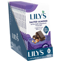 Lily's Salted Almond Extra Dark Chocolate Style No Sugar Added, Sweets Bars, 2.8 Oz (12 Count)