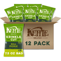 Kettle Brand Potato Chips, Krinkle Cut, Dill Pickle Kettle Chips, 7.5 Oz (Pack Of 12)
