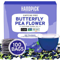Handpick, Butterfly Pea Flower Tea (100 Herbal Tea Bags) Blue Tea | Caffeine Free, Non Gmo | Premium Dried Butterfly Pea Flowers For Blue & Purple Drinks, Food Coloring | Iced Teas, Coolers, Cocktails