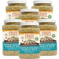 Pride Of India - Pack Of 6 - Extra Long Indian Golden Basmati Rice - Healthy Parboiled Sella Grain, 3Lbs Jar