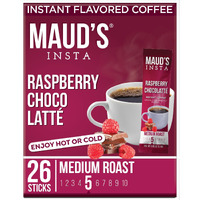 Maud's Raspberry Chocolate Instant Coffee Packets Single Serve, 26 Ct | Raspberry Choco Latte Flavored Coffee | 100% Arabica Coffee Solar Energy Produced | Hot Or Iced Coffee Instant Powder Packs