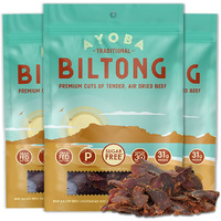 Ayoba Traditional Grass Fed Beef Biltong Slices (2 Ounce, Pack Of 3) Keto Friendly Air-Dried Grass Fed Beef Paleo Snacks - Gluten Free, Whole 30 Approved, No Sugar, No Carb Meat Snacks