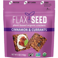 Flackers Organic Flax Seed Crackers Cinnamon & Currants, 5 Ounce 1 Pack, Gluten Free, Non Gmo, Vegan, Naturally Sweet