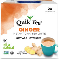 Quiktea Ginger Instant Chai Tea Latte - 20 Count Single Box - All Natural & Preservative Free