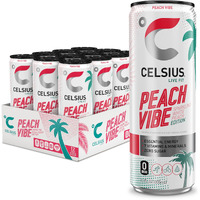 Celsius Sparkling Peach Vibe, Functional Essential Energy Drink 12 Fl Oz (Pack Of 12)
