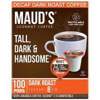 Maud's Decaf Dark Roast Coffee Pods, 100 Ct | Decaffeinated Tall, Dark & Handsome Blend | 100% Arabica Dark Roast Coffee | Solar Energy Produced Recyclable Pods Compatible With Keurig K Cups Maker