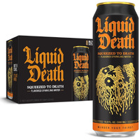 Liquid Death, Squeezed To Death Sparkling Water, 8-Pack (King Size 19.2Oz Cans), Orange Flavored Sparkling Beverage Sweetened With Real Agave, Low Calorie & Low Sugar