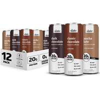 Slate Milk - High Protein Milk Shake - Chocolate Variety Pack - Chocolate, Dark Chocolate, Mocha Latte - Lactose Free, 20G Protein, 1G Sugar, 100-110 Calories, 1-3G Net Carbs - 11 Fl Oz, 12 Cans
