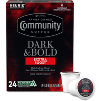 Community Coffee Dark & Bold Exxtra Boost 24 Count Coffee Pods, Compatible With Keurig 2.0 K-Cup Brewers, 24 Count (Pack Of 1)