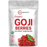 Organic Goji Berries, 32 Ounces | 100% Natural Sun-Dried Whole Fruit | Sulfate & Additive Free | Large Berry Form, Great Flavor For Drinks, Snacks, & Beverages | Non-Gmo & Vegan
