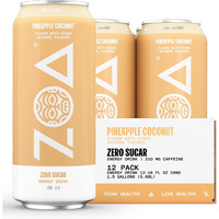 Zoa Zero Sugar Energy Drinks, Pineapple Coconut - Sugar Free With Electrolytes, Healthy Vitamin C, Amino Acids, Essential B-Vitamins, And Caffeine From Green Tea - 16 Fl Oz (12-Pack)