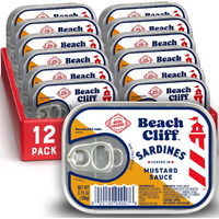 Beach Cliff Wild Caught Sardines In Mustard Sauce, 3.75 Oz Can (Pack Of 12) - 18G Protein Per Serving - Gluten Free, Keto Friendly - Great For Pasta & Seafood Recipes