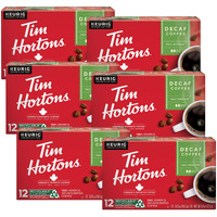 Tim Hortons Decaf, Medium Roast Coffee, Single-Serve K-Cup Pods Compatible With Keurig Brewers, 12 Count (Pack Of 6), Red