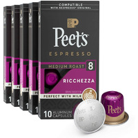 Peet's Coffee, Medium Roast Espresso Pods , Cafe Inspired Ricchezza Intensity 8, 10 Count (Pack Of 5)