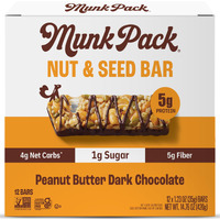 Munk Pack Keto Snack Bars, Peanut Butter Dark Chocolate - Healthy Low Carb Nut Bar With 5G Protein, 1G Sugar With Allulose - Gluten Free & Low Glycemic - 12 Count