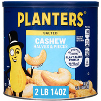 Planters Salted Cashew Halves & Pieces, Party Snacks, Plant-Based Protein, 2 Lb 14 Oz Canister