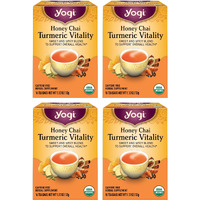 Yogi Tea Honey Chai Turmeric Vitality Tea - 16 Tea Bags Per Pack (4 Packs) - Organic Tea To Support Overall Health - Includes Cinnamon Bark, Turmeric Root, Cardamom Pod, Ginger Root & More