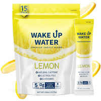 Wake Up Water - Energy + Hydration Packets (15 Pack), Lemon Flavor - Electrolytes Powder Drink Mix W/Natural Caffeine, Electrolytes, B Vitamins - 5 Calories, Sugar Free, Gluten Free - .10 Oz (2.9G)