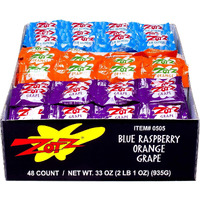 Zotz Fizz Power Candy Assorted - Fruit Flavored Hard Candy With A Fizzy Center | 48 Strings, 4 Pieces/String | Blue Raspberry, Orange & Grape | Gluten-Free