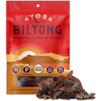 Ayoba Spicy Biltong - Grass Fed, Keto And Paleo Certified Air-Dried Beef Snack - Better Than Jerky Tender Steak Cuts - Whole 30 Approved, No Sugar, Gluten Free, No Nitrates (2 Ounce)