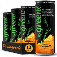 Green Orangeade - No Added Sugar, 10% Real Orange Juice, 20 Calories Per Can, Naturally Sweetened With 100% Stevia Leaf Extract, Carbonated Soda, 12 Fl Oz Each Can - Pack Of 12