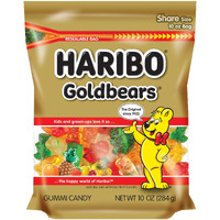 Haribo Gummi Candy, Original Goldbears, 10 Oz. Stand Up Bag (Pack Of 8)