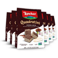 Loacker Quadratini Cocoa & Milk Wafer Cookies Large - Premium Crispy Bite Size Cocoa Wafers - 30% Less Sugar - Non-Gmo - Large Pack Of 6