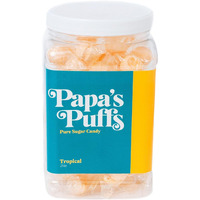 Papa's Puffs Tropical Flavored Pure Sugar Candy - Individually Wrapped In Resealable Tub - Fat-Free, Gluten-Free, Cholesterol-Free - Manufactured In The Usa