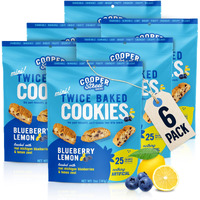Cooper Street Italian Biscotti Cookies - Twice Baked Biscotti Style Cookie Biscuits In Delicious Blueberry Lemon Flavor | Crispy, Light And Healthy Cookies | Peanut & Dairy Free | 5Oz | 6 Pack