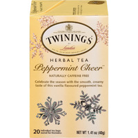 Twinings Peppermint Cheer Herbal Tea, 20 Count (Pack Of 6), Individually Wrapped Bags, Caffeine Free, Peppermint & Vanilla, Enjoy Hot Or Iced