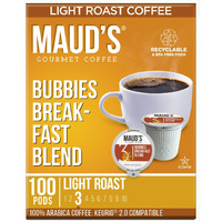Maud's Breakfast Blend Flavored Coffee Pods, 100 Ct | Bubbies Breakfast Blend Flavor | 100% Arabica Light Roast Coffee | Solar Energy Produced Recyclable Pods Compatible With Keurig K Cups Maker