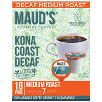 Maud's Decaf Kona Coffee Pods, 18 Ct | Decaffeinated Kona Coast Blend | 100% Arabica Medium Roast Coffee | Solar Energy Produced Recyclable Pods Compatible With Keurig K Cups Maker