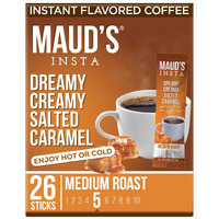 Maud's Salted Caramel Instant Coffee Packets Single Serve, 26 Ct | Dreamy Creamy Flavored Coffee | 100% Arabica Medum Roast Coffee Solar Energy Produced | Hot Or Iced Coffee Instant Powder Packs
