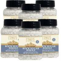 Pack Of 6 - Pride Of India - Natural Crystal Rock Sugar Whole - 12 Oz (340 Gm) Medium Dual Sifter Jar - Authentic Indian Sugar Crystals - Used To Sweeten Milk Or Tea - Offers Best Value For Money