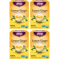 Yogi Tea Lemon Ginger Tea - 16 Tea Bags Per Pack (4 Packs) - Organic Ginger Root Tea To Support Healthy Digestion - Includes Lemongrass, Lemon Flavor, Licorice Root, Lemon Peel & More