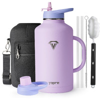 Topre 64 Oz Water Bottle Insulated With Handle And Carry Pouch, Half Gallon Stainless Steel Water Bottles Mug With Straw Lid Spout Lid,Reusable Metal Tumbler Jug Flask Cup,Keep Cold & Hot,Purple