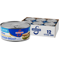 Swanson White Premium Chunk Chicken Breast With Rib Meat In Water, 9.75 Oz. Can (Pack Of 12)