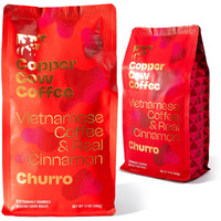 Copper Cow Coffee Premium Vietnamese Coffee: Ground Churro Coffee, Flavored With Real Ground Cinnamon, Woman-Owned, Gourmet, Specialty, Use For Hot Or Cold Brew, Dark Roast, Universal Grind, 24Oz Bag