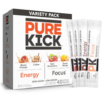 Pure Kick Energy And Focus Singles To Go Drink Mix Variety Pack,Blood Orange, Coffee, Strawberry Kiwi And Peach Mango, 40 Count (Pack - 1)