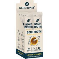Bare Bones Bone Broth Instant Powdered Mix, Lemon Ginger, Pack Of 8, 15G Sticks, 10G Protein, Keto & Paleo Friendly Bone Broth Packets