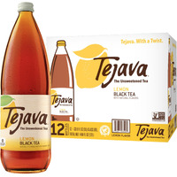 Tejava Lemon Flavored Unsweetened Black Tea, Non-Gmo Verified, Rainforest Alliance Certified, Glass Bottles, 1 Liter, 12 Pack