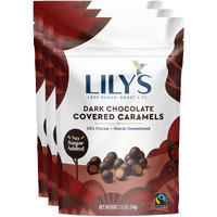 Dark Chocolate Covered Caramels By Lily's Sweets | Made With Stevia, No Added Sugar, Low-Carb, Keto Friendly | Fair Trade, Gluten-Free & Non-Gmo Ingredients | 3.5 Oz, 3 Pack