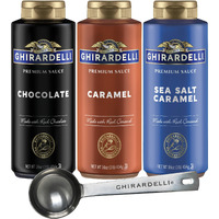Ghirardelli - Sea Salt Caramel, Chocolate And Caramel Flavored Sauce 16 Oz Bottles (Set Of 3) With Ghirardelli Stamped Barista Spoon